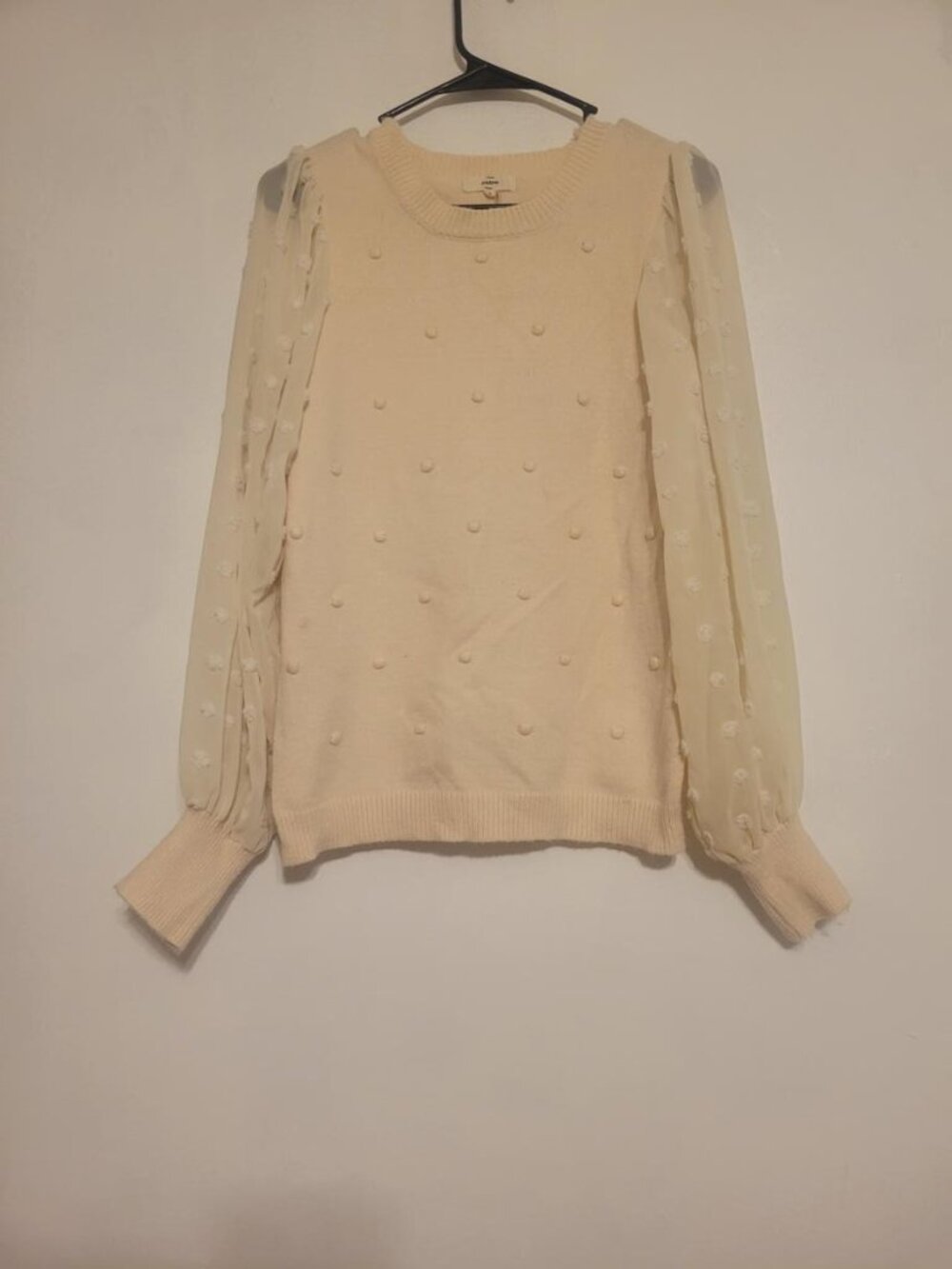 Entro Cream Pom-Pom Balloon Sleeve Sweater - Size S